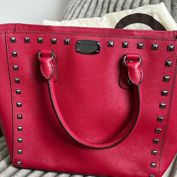 Michael Kors Red Studded Tote and Pouch Set - Picture 2 of 14